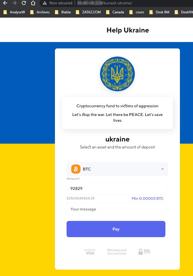 Fausse page de dons pour l'Ukraine
